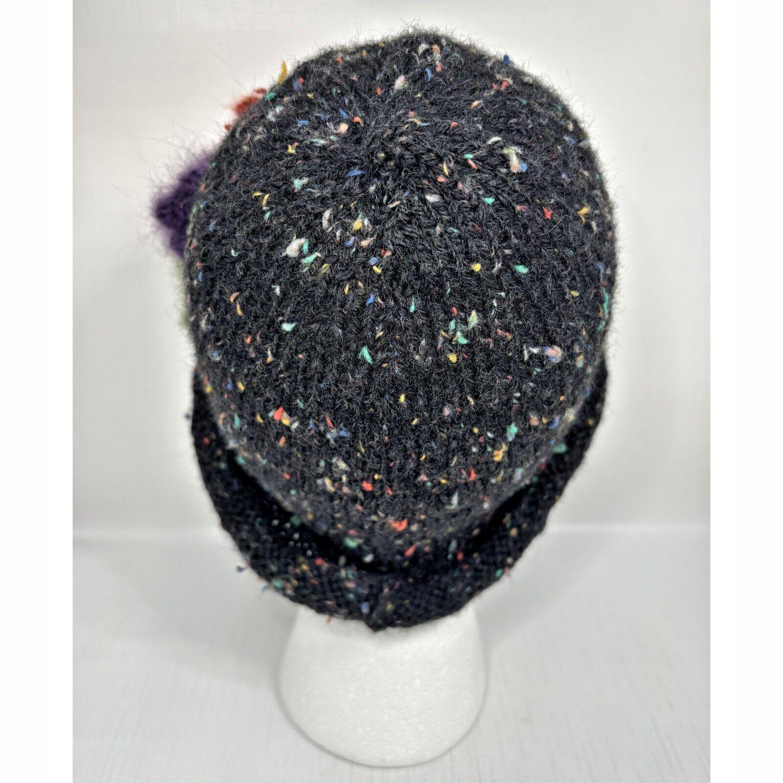 Womens Knit Winter Cloche Hat Embellished Rolled Brim Boho Floral Handmade Womens Knit Winter Cloche Hat Embellished Rolled Brim Boho  main image 3