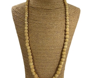 Vintage Carved Bead Necklace Graduated Boho Vintage Artsy Renaissance  27”