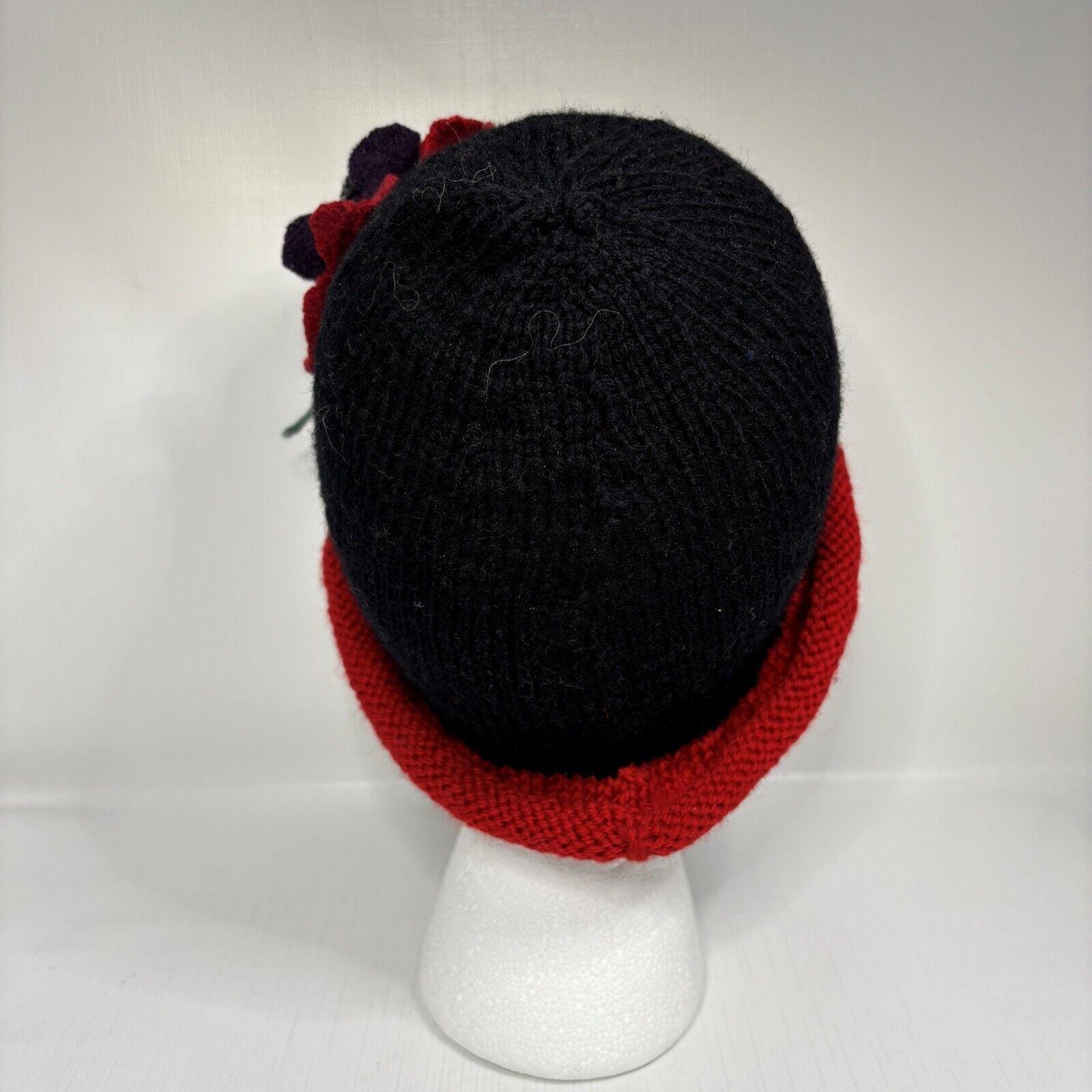 Womens Knit Winter Cloche Hat Embellished Rolled Brim Boho 