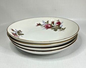 Vintage Sango Pink Moss Rose Coup Soup Bowls Made Japan 60s Shabby Decor