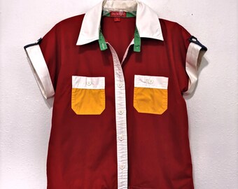 The Limited Preppy Casual Womens Color Block Button Up Top Large Vintage Retro