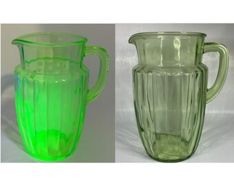 Vintage 1930s Princess Green Uranium 60 oz Pitcher Anchor Hocking Depression Glass Mid Century