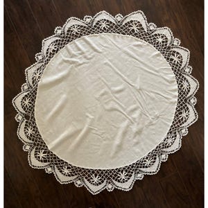Crochet Lace Edge Table Topper Tablecloth Round Doily Shabby Decor Cottage Core