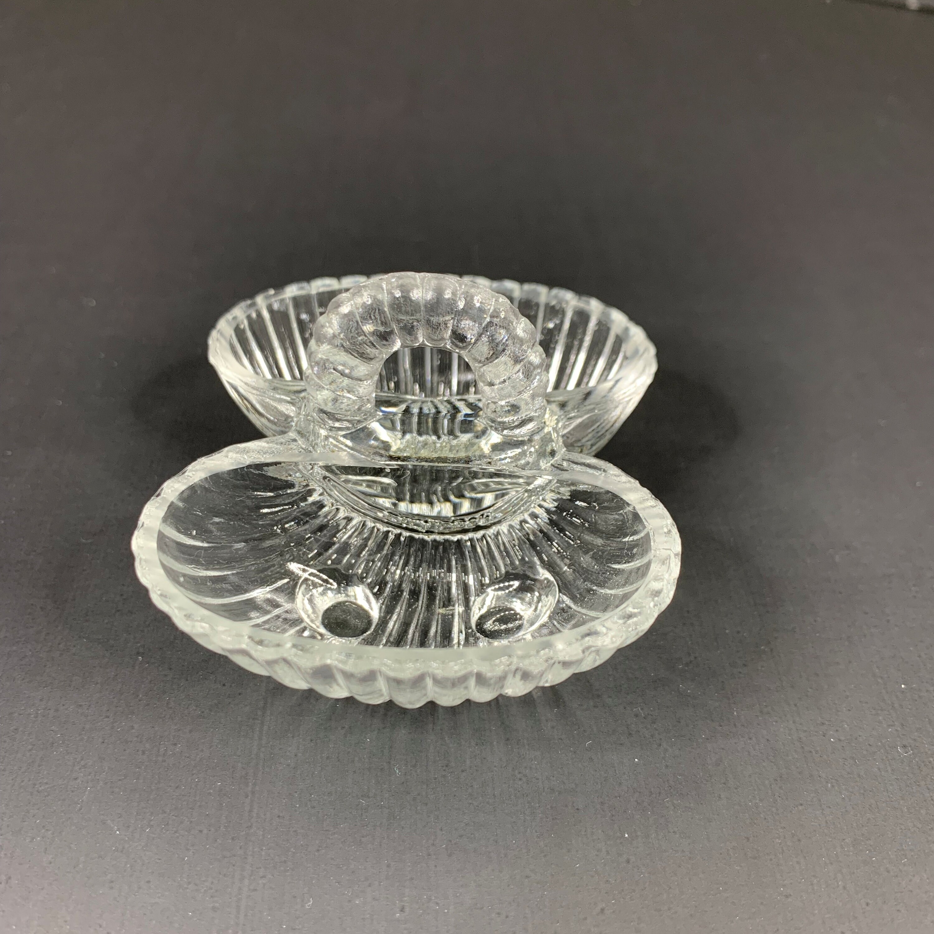 Double Seashell Open Salt Cellar Clear Glass Japan Vintage Set of 6 Mid