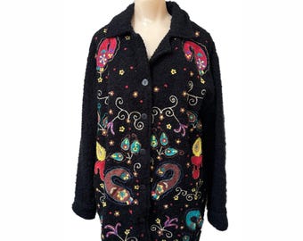 Lucy Paris Henley Y2K Maximalist Embellished Cardigan Medium Artsy Art to Wear
