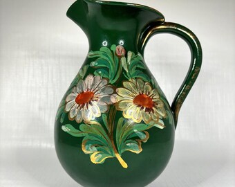 Italian Cottagecore Farmhouse Water Pitcher Floral Country Hand Painted Vintage