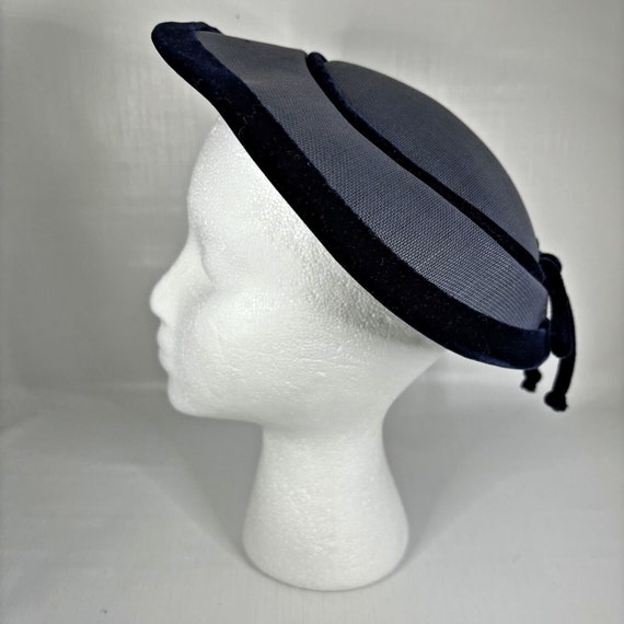 1950s Navy Platter Saucer Hat Pancake Velvet Bow … - image 4