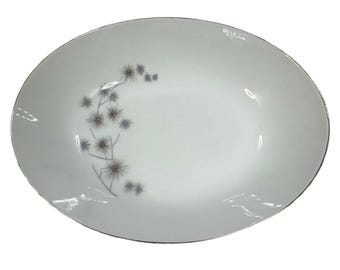Oval Porcelain Serving Vegetable Bowl Atomic Made Japan Platinum Starburst Vtg