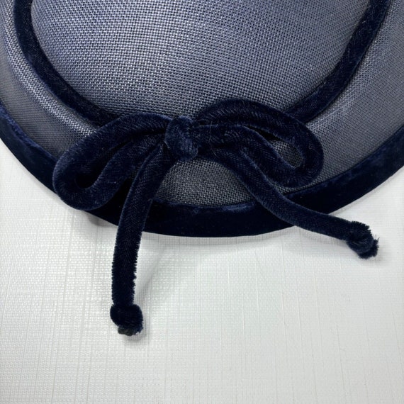 1950s Navy Platter Saucer Hat Pancake Velvet Bow … - image 6