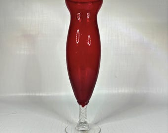 Empoli 1960s Vintage Ruby Glass Bud Vase Twisted Stem Cottagecore Shabby Decor