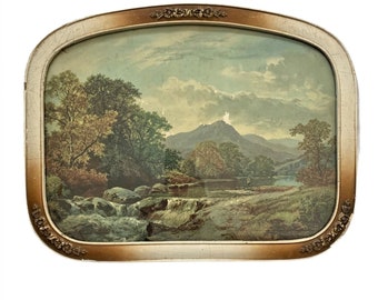 Antique 1920s Landscape Waterfall Fishing Mountain Framed Print Shabby Chic READ