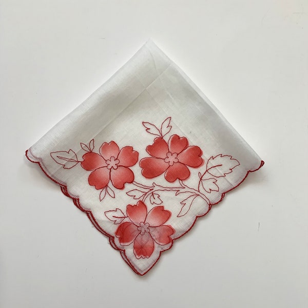 Vintage Swiss Embroidered Floral Handkerchief Hankie Scalloped Border