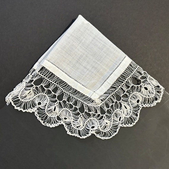 Antique Linen Hairpin Lace Handkerchief Vintage Co