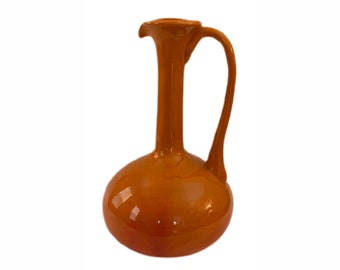 Mod Boho Signed Orange Ceramic Pitcher Ewer Retro Vintage 1970s  MCM