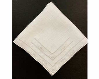 Embroidered Linen Brides Wedding Handkerchief Cottage Core Pulled Thread Vintage