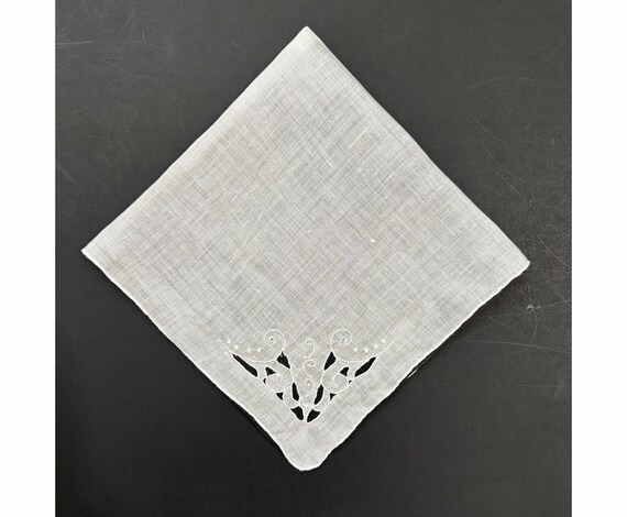 Cutwork 1960s Bridal Wedding Handkerchief Hand Ro… - image 1
