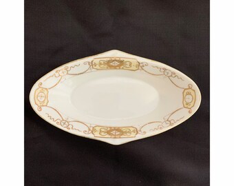 Antique Vtg Hand Painted Nippon Gold Bead Moriage Trinket Dish Scroll Porcelain
