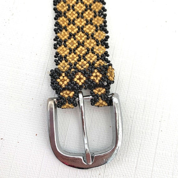Woven Glass Seed Bead Belt Mod Black Gold Geometric Retro  display picture 1