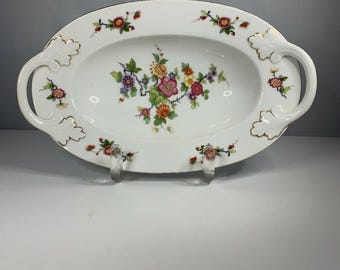 Vintage Oval Serving Bowl Bohemia Czecho Slovakia Floral Gold Trim Cottagecore
