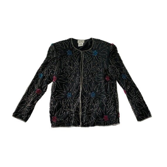 Silk Beaded Sequin Open Jacket Vintage 80s 90s Bo… - image 3