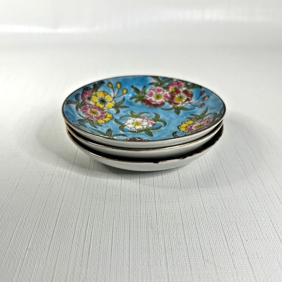 3 Chadwick Enameled Japan Saucers Hand Painted Fl… - image 2
