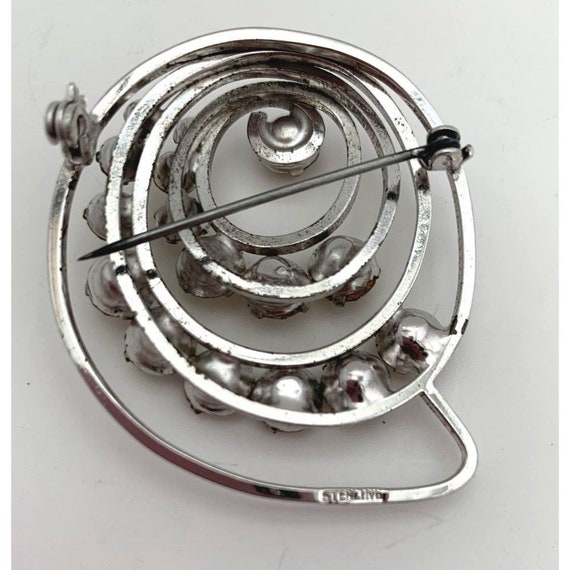 Sterling Rhinestone Brooch Earring Set Vtg Silver… - image 4