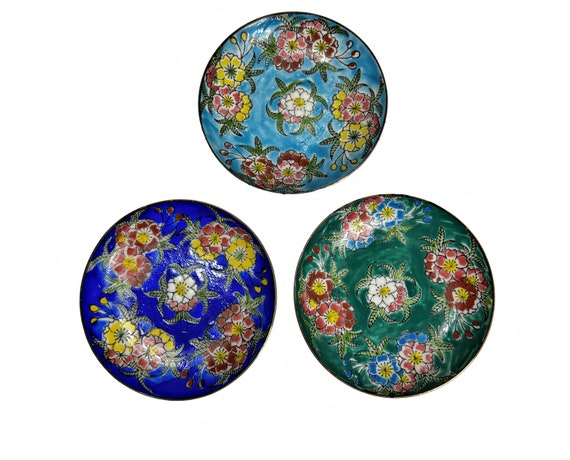 3 Chadwick Enameled Japan Saucers Hand Painted Fl… - image 1