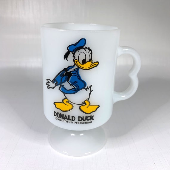 Donald Duck Walt Disney Productions White Milk Glass Pedestal Mug