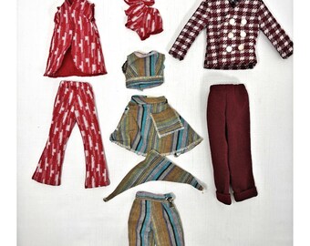 Vintage Fashion Doll Clothes Lot 1970s 10 Piece Homemade Skirt Pants Jacket