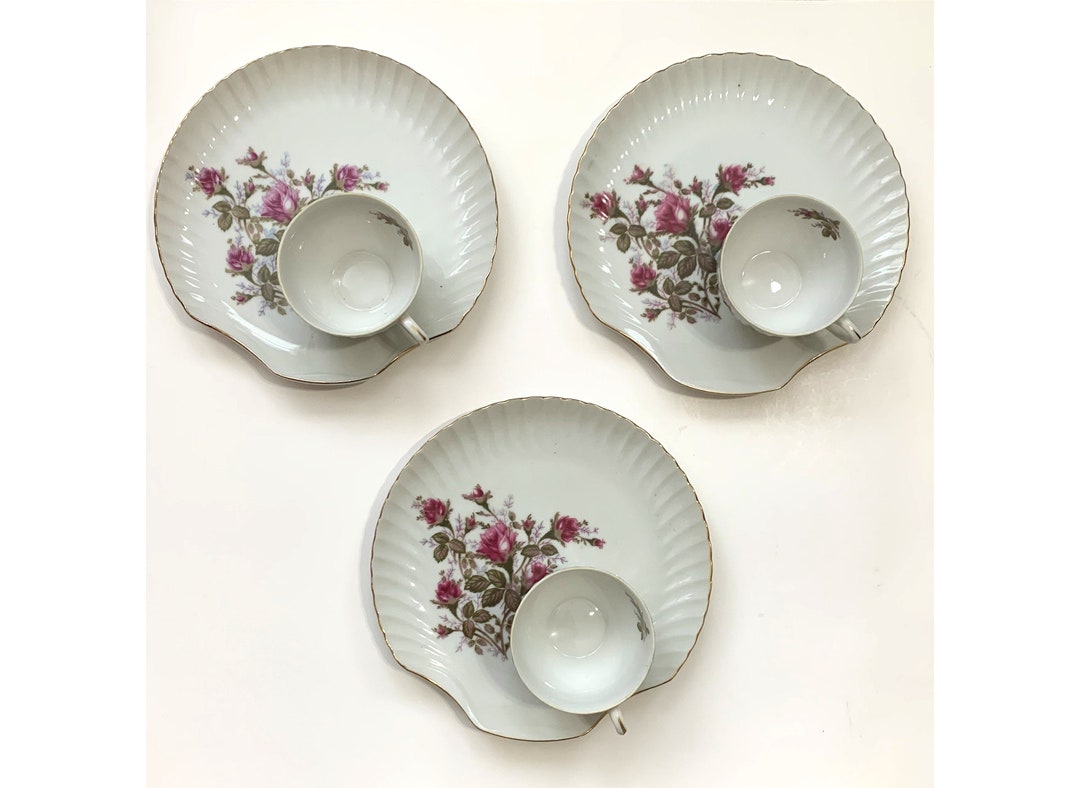 Vintage Moss Rose Bouquet Bone China Snack Plate Cup Tea Set 6 Piece 3 Place Set Etsy