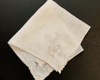 Cutwork Embroidered Bridal Wedding Handkerchief Cottage Core Granny Vintage