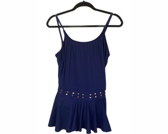 Vintage Sun Streak Swimsuit 16 Nay Blue One Piece Newport News Studs Skirt