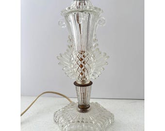 Vintage Art Deco Boudoir Lamp Clear Glass Cottagecore Shabby Decor Retro