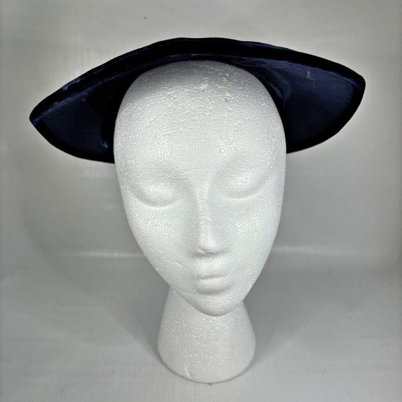 1950s Navy Platter Saucer Hat Pancake Velvet Bow … - image 1