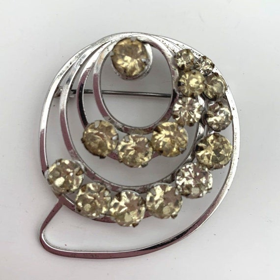 Sterling Rhinestone Brooch Earring Set Vtg Silver… - image 3