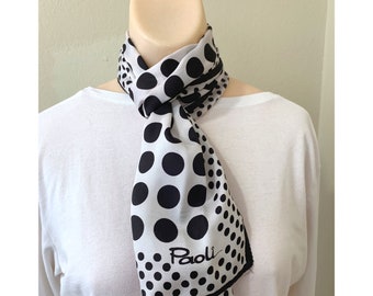 Vintage Mid Century 1960s Paoli Brown Polka Dot Acetate Long Scarf Japan