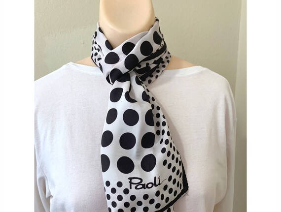 Vintage Mid Century 1960s Paoli Brown Polka Dot Acetate Long Scarf