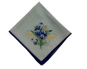 Floral Cotton Bride Wedding Handkerchief Something Blue Cottage Core Granny Vtg