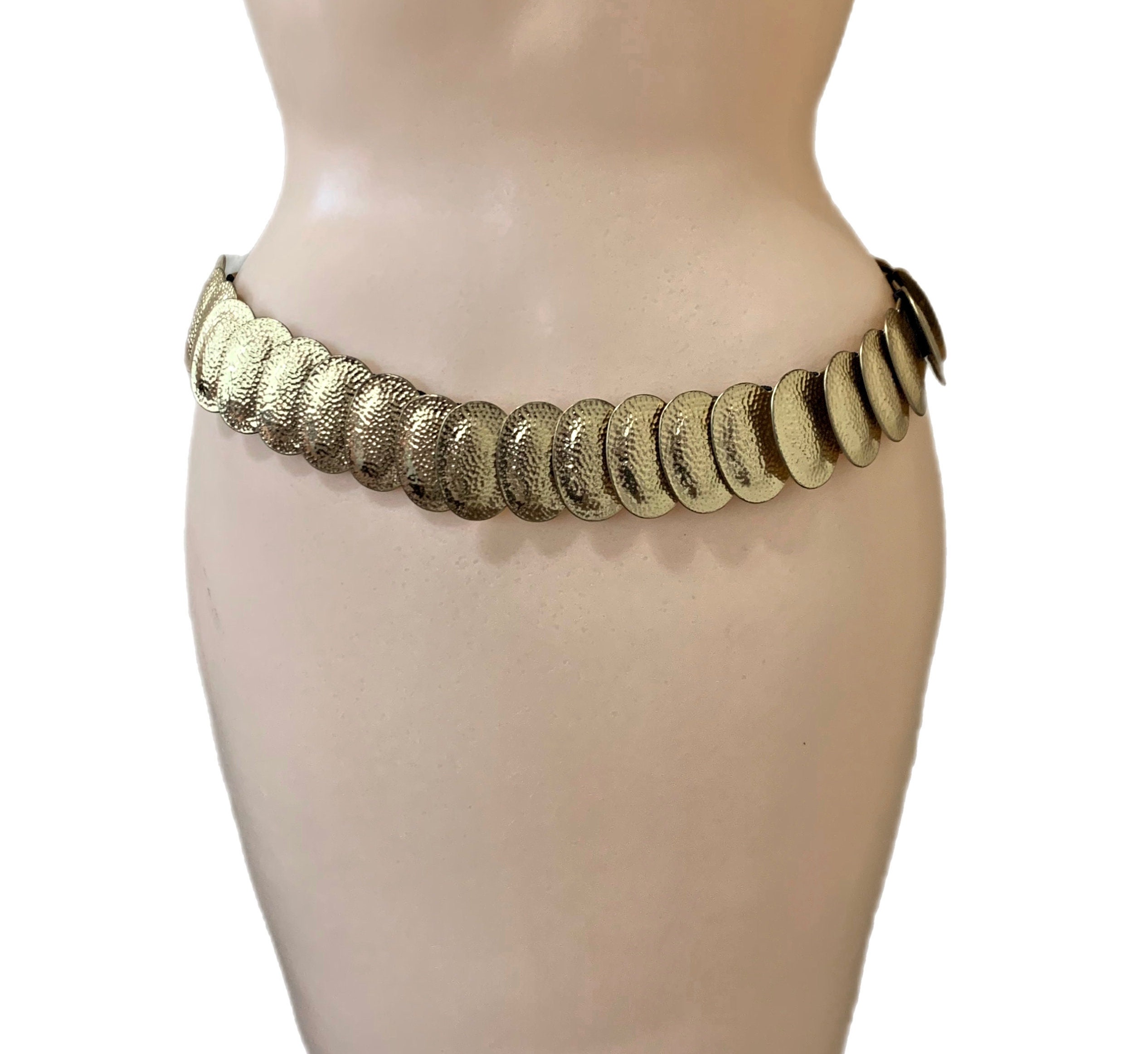Vintage Gold Tone Textured Fish Scale Disco Era Elastic 