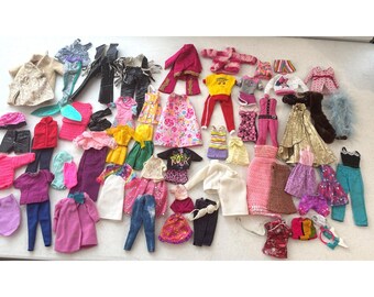 Vintage Fashion Doll Clothes Lot 1970s 75 Piece Homemade Crochet Knit Sweater