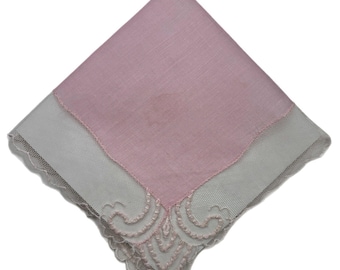 Vintage Pink Embroidered Net Bridesmaid Hankie Wedding Feminine Cottage Core