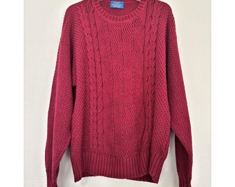 Pendleton Mens Vintage Lobo Preppy Sweater Large Fisherman Cable Knit Academia