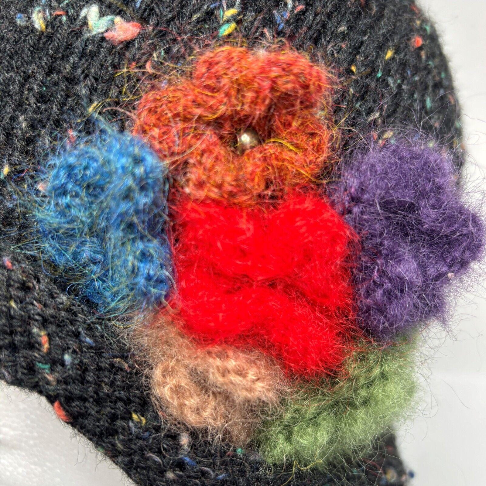 Black Knit Winter Cloche Hat Embellished Rolled Brim Boho  display picture 1