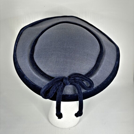 1950s Navy Platter Saucer Hat Pancake Velvet Bow … - image 3
