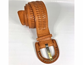 Vintage 2 Inch Brown Woven Leather Belt Womens Size Medium Taiwan