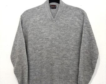 McGregor Mens V Neck Sweater 44 Large Midnite Sun USA Vintage 60s Gray Preppy