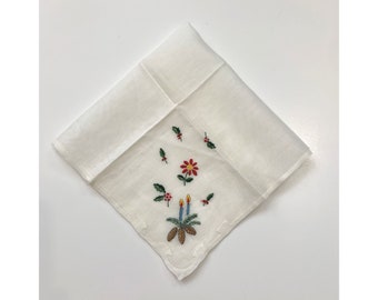 Embroidered Hoefgen Swiss Christmas Handkerchief Cottage Core Granny Vintage