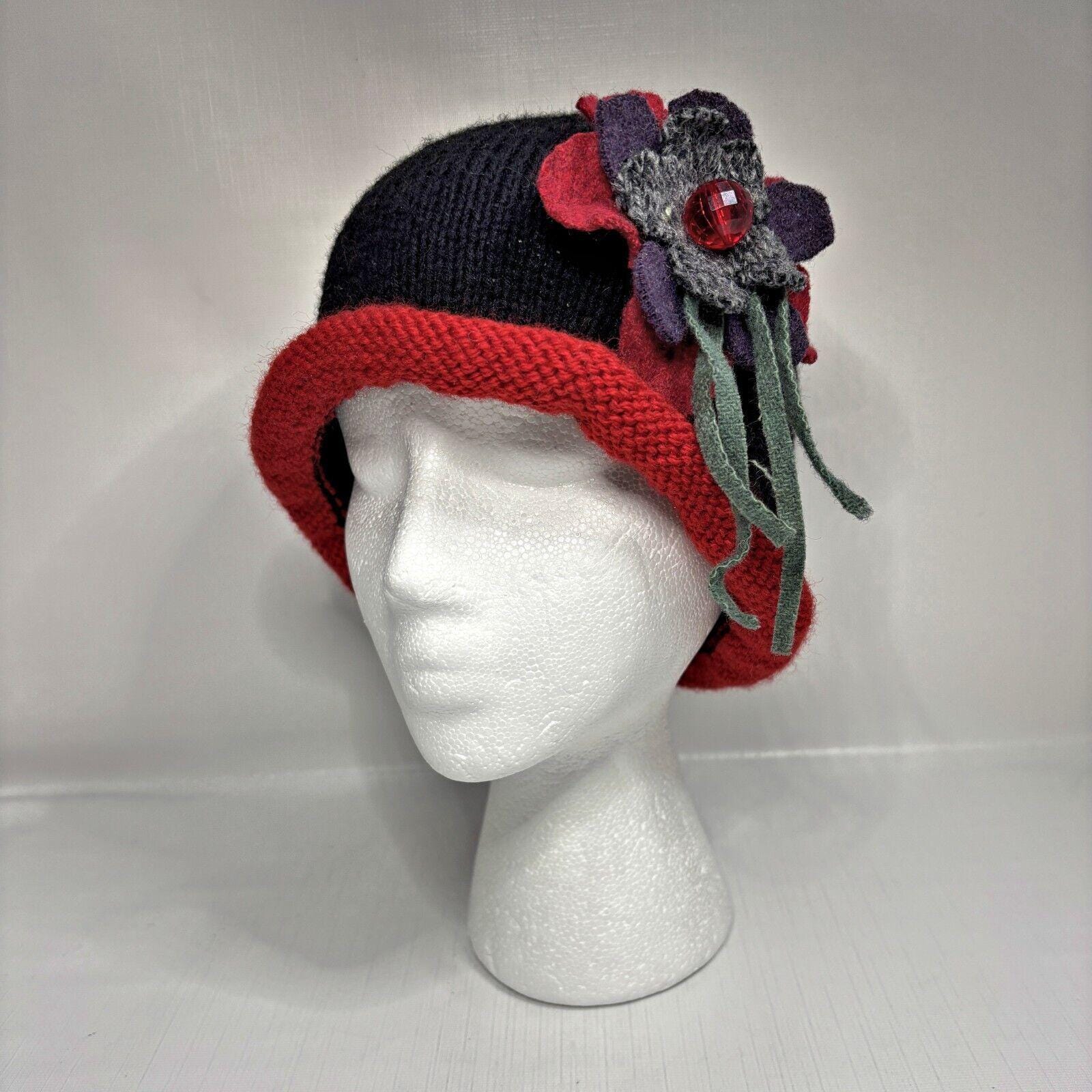 Womens Knit Winter Cloche Hat Embellished Rolled Brim Boho  display picture 3