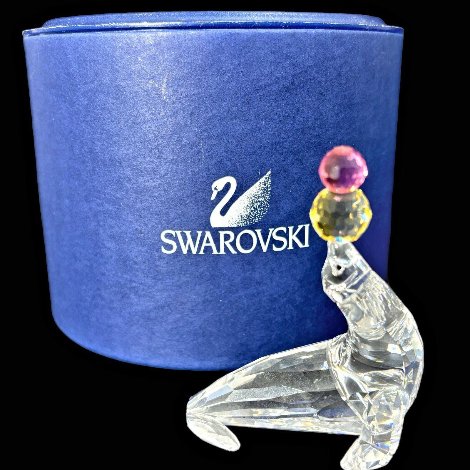 スワロフスキー Swarovski クリスタルアザラシ Playing Seal Swarovski Crystal Playing Seal Figurine Juggling Balancing Ball
