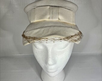 Vintage 80s Sylvia Church Lady Hat Navy Gold Metallic Mesh  display picture 3